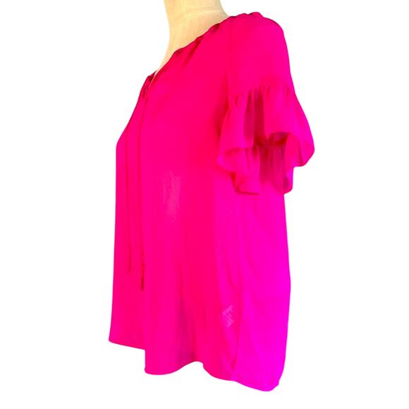 Womens Top Size XS Pink Ruffle Professional Business Casual Bold Bright Barbie - Picture 2 of 8